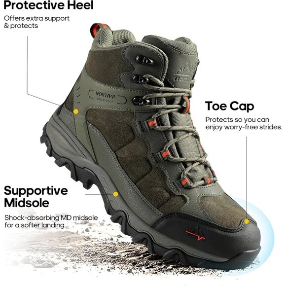 NORTIV 8 Men\'s Hiking Boots Mid Trekking Mountaineering Shoes Army Green main image 6